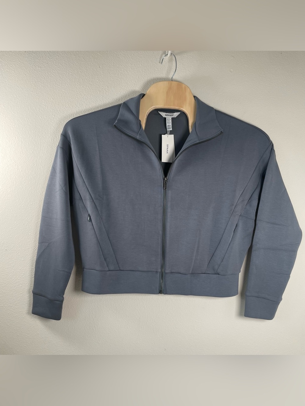 New SPANX Track Jacket Size L AirEssentials Blue Coastal Fisherman Crop